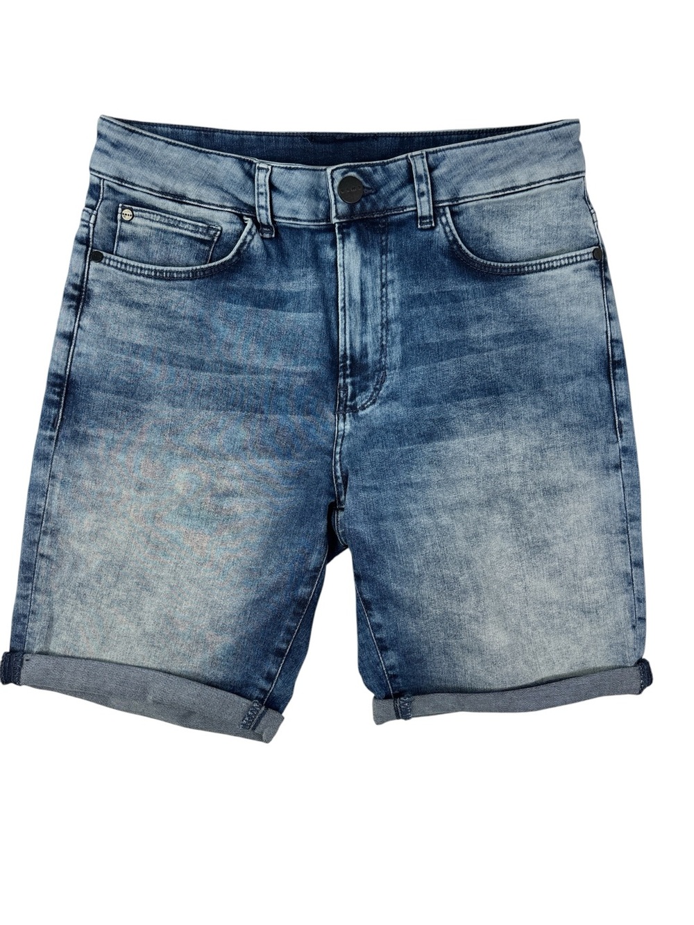 Denim Roll-Cuff Shorts - Blue‎